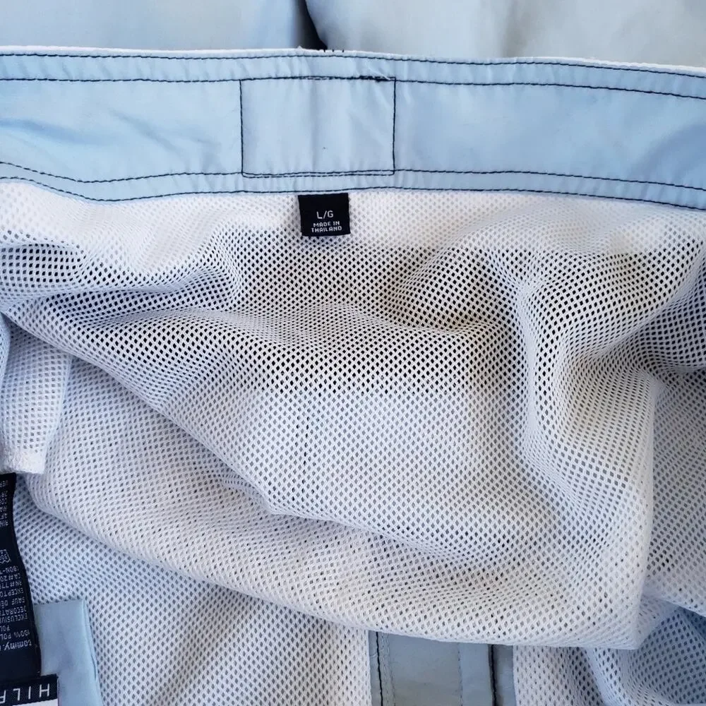 Vintage big‎ block logo Tommy Hilfiger mesh lined swim shorts men's size large